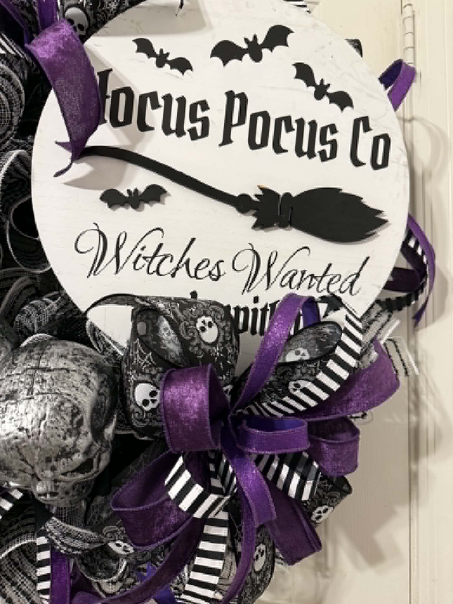 Hocus Pocus Co sign detail - bats and broomstick
