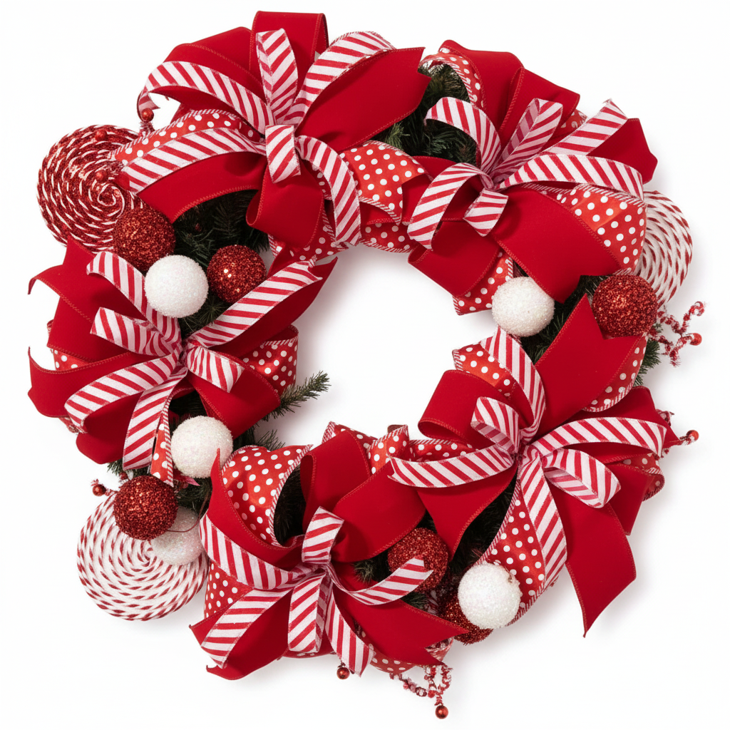 Christmas Candy Cane Wreath - White Background