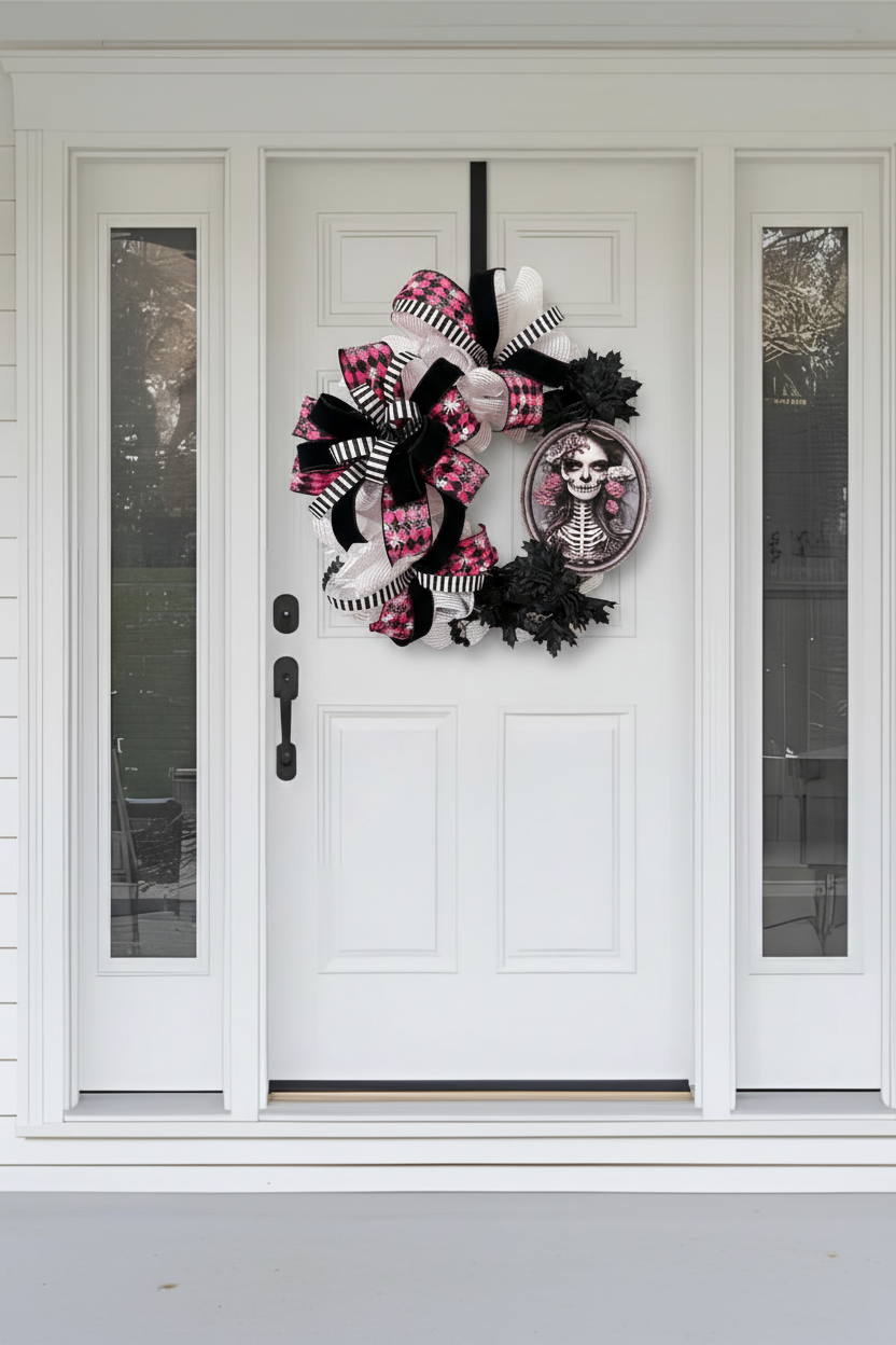 Gothic Skeleton Lady Wreath - On Door