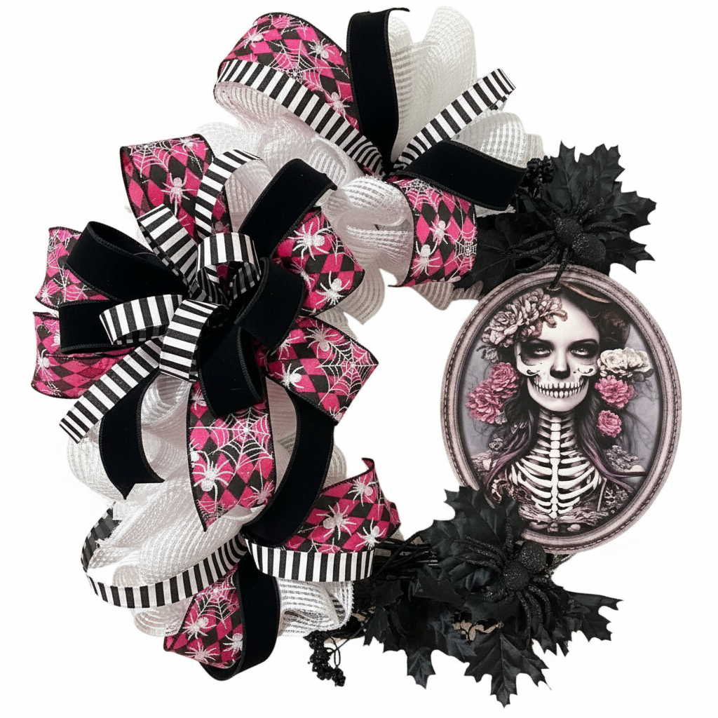 Gothic Skeleton Lady Wreath - Clear Background