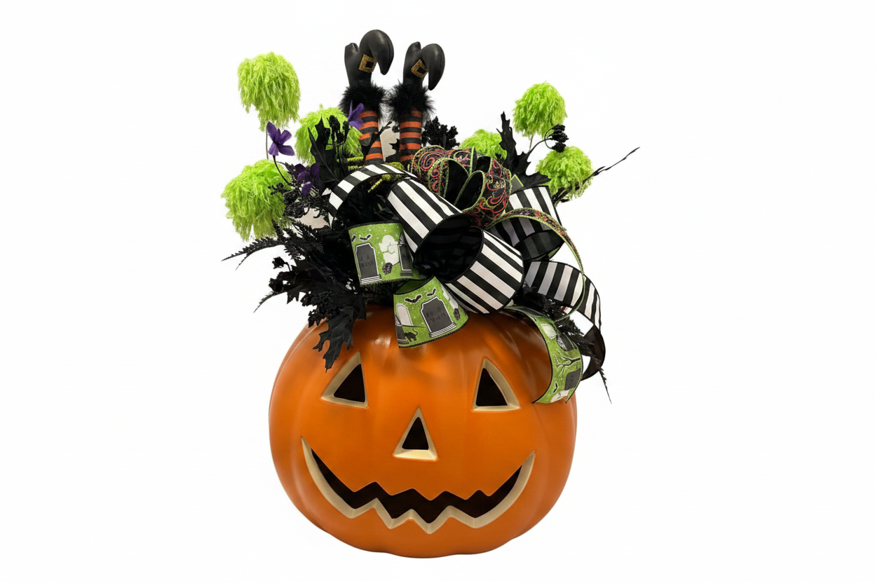 Bewitched Pumpkin Floral Centerpiece on white background