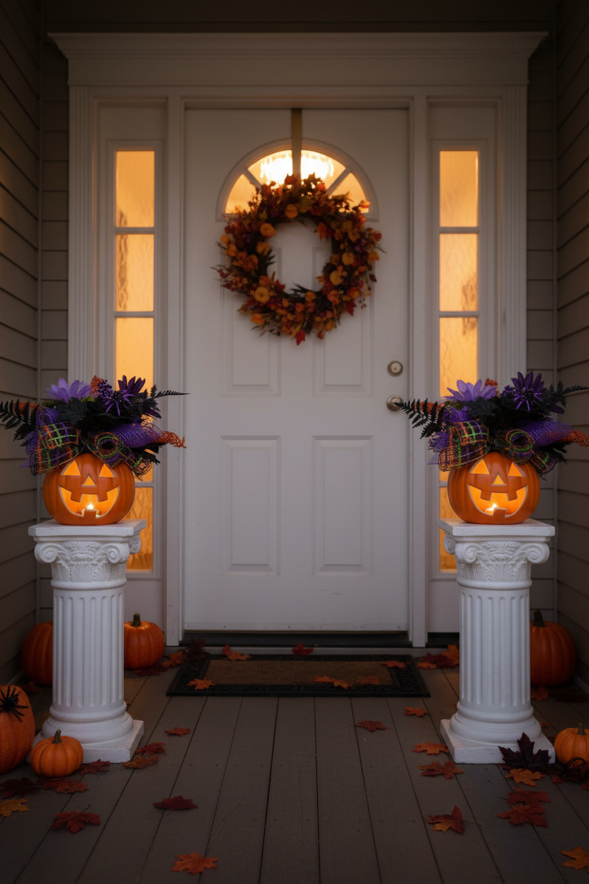 Lifestyle - Jack-O'-Lantern Centerpieces at Front Door