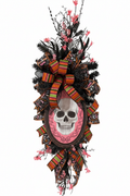 Pink & Black Skull Halloween Door Swag - Clear Background