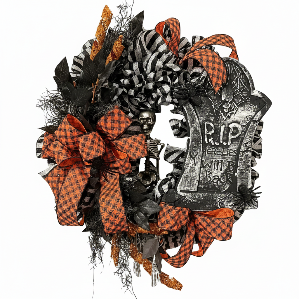 R.I.P. Skeleton Wreath - Zoomed White Background