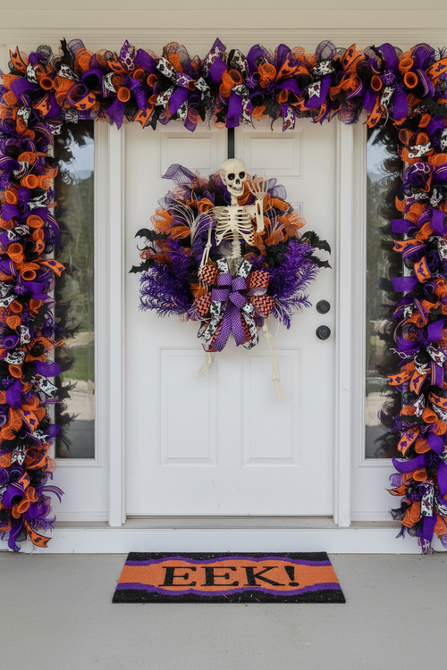 Skeleton Halloween Wreath — Door Lifestyle Shot