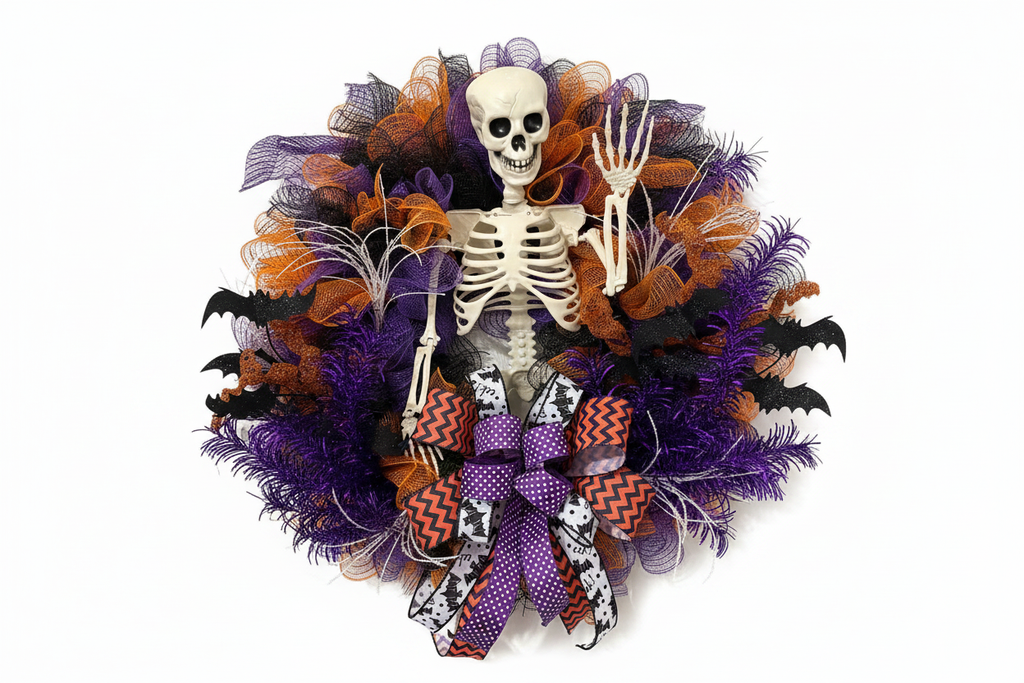 Skeleton Halloween Wreath — White Background