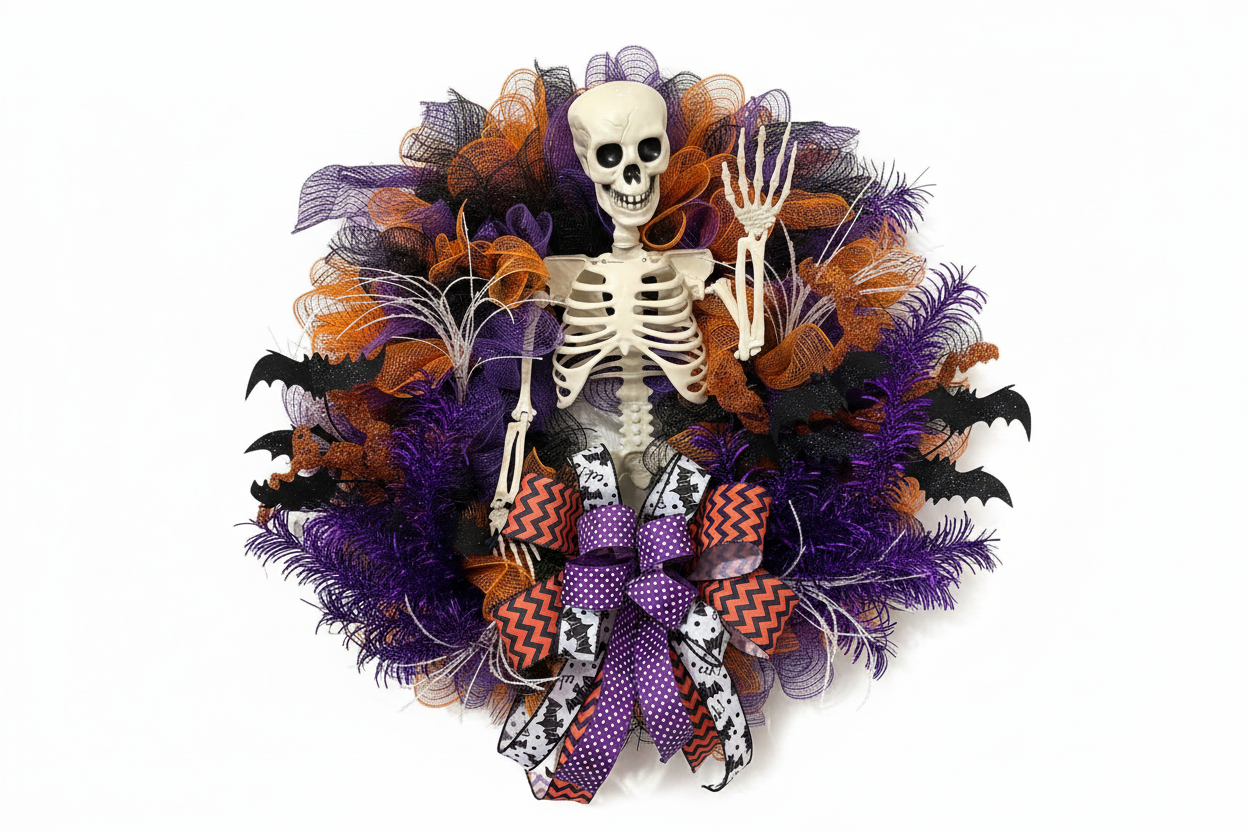 Skeleton Halloween Wreath — White Background