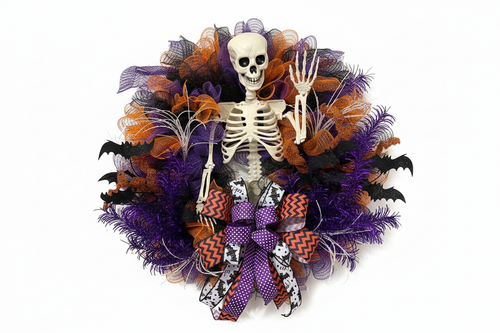 Skeleton Halloween Wreath — White Background