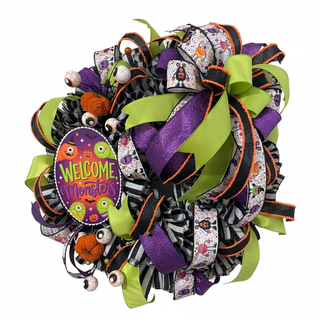 Welcome Monsters Wreath - Background Removed