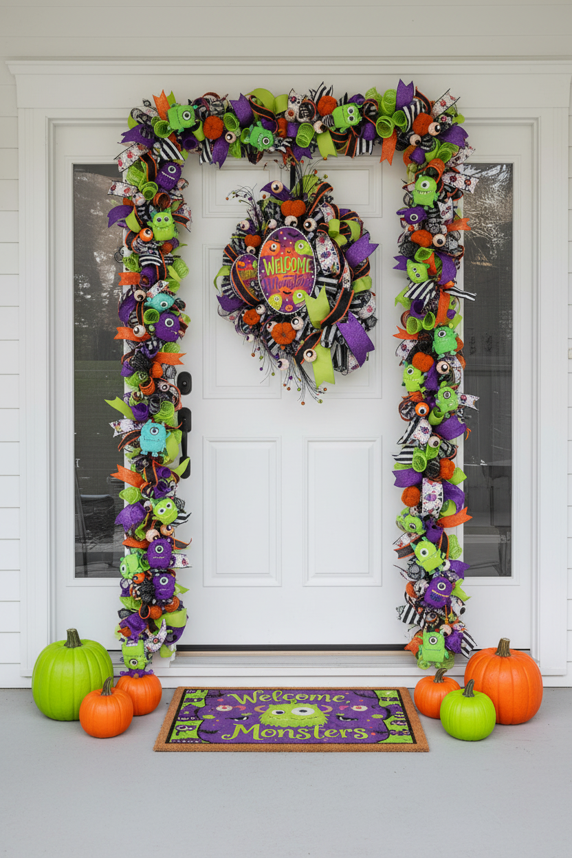 Welcome Monsters Wreath Door Lifestyle