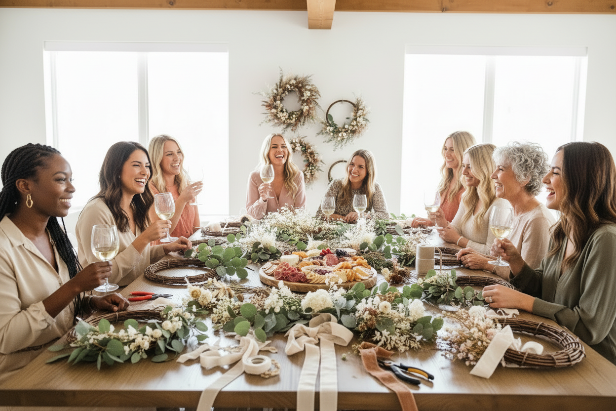 Wreath Making Party - Large Diverse Group